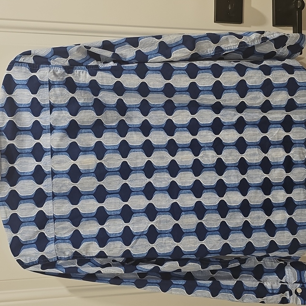 J. McLaughlin Size Medium Blue Print With Yellow Stripe Accents Shirt EUC - Picture 3 of 9